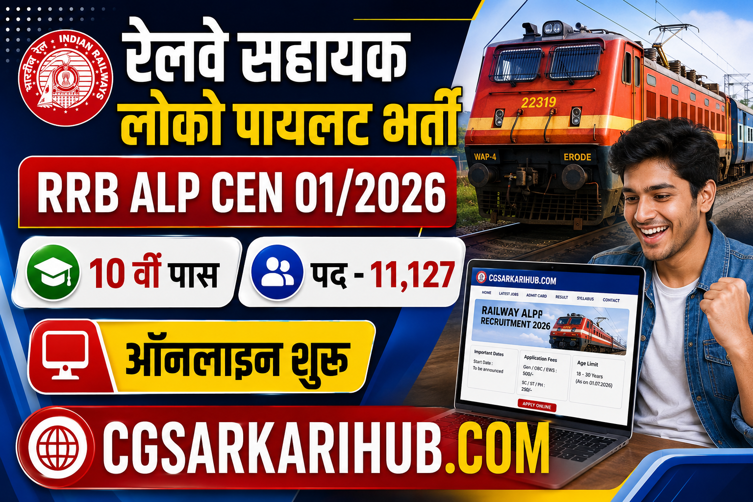 रेलवे सहायक लोको पायलट (पद-11,127) भर्ती | ऑनलाइन आवेदन प्रारंभ | RRB ALP Recruitment 2026 Apply Online