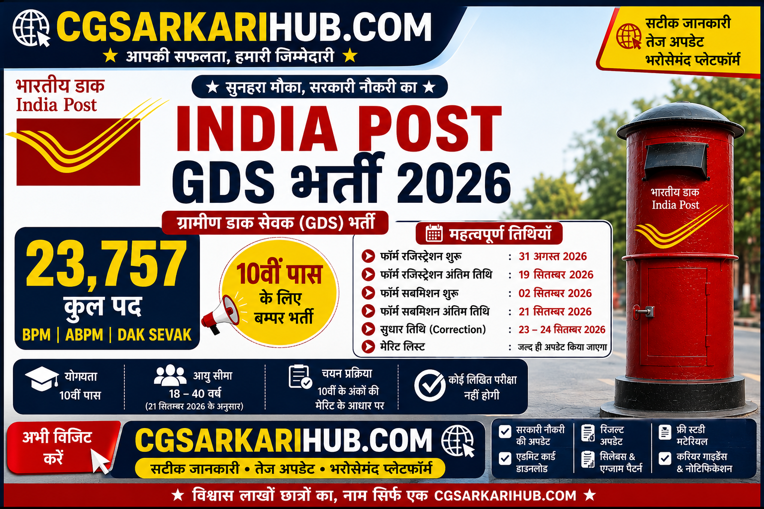 ग्रामीण डाक सेवक (GDS Schedule-II) ऑनलाइन आवेदन प्रारंभ 2026 | India Post GDS Schedule-11 July 2026 Recruitment Online Apply 2026 ग्रामीण डाक सेवक के रिक्त 23,757 पदों पर 10वीं पास भर्ती | GDS Schedule-II Vacancy Online Apply 2026